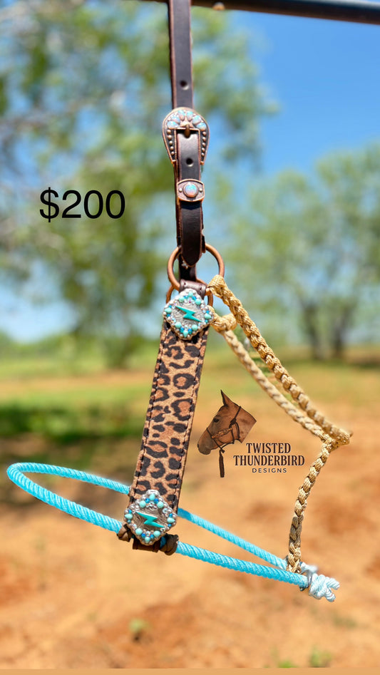 Cheetah Lightning Bolt leather halter